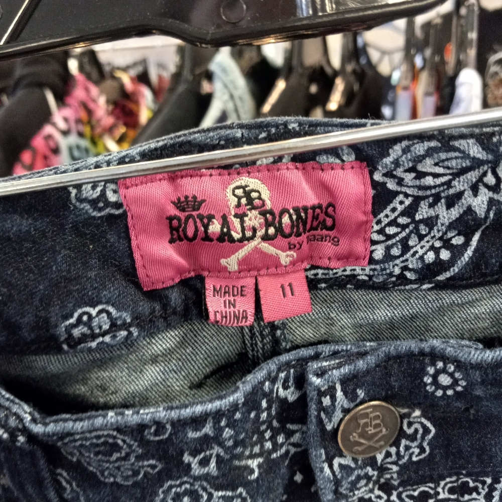 Rare Daang Goodman royal bones paisley print skinny jeans w crossbones accents - Picture 3 of 5